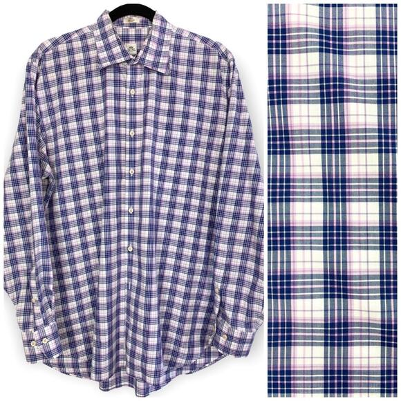 Peter Millar Men's Plaid Cotton Long Sleeve Button Down Dress Shirt, Large - Picture 1 of 9